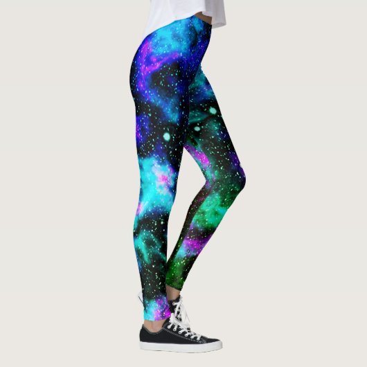 Leggings Légendes de Yoga de Neon de Galaxy Bleu et Vert (Droite)
