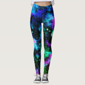 Leggings Légendes de Yoga de Neon de Galaxy Bleu et Vert (Devant)