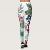 Leggings Légendes des femmes Fleurs tropicales sur blanc (Dos)
