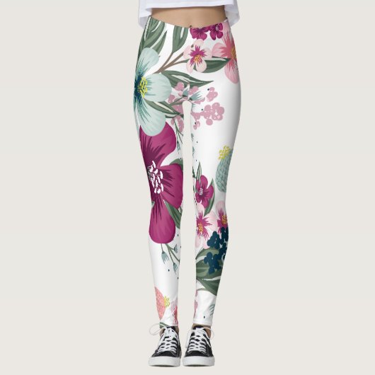 Leggings Légendes des femmes Fleurs tropicales sur blanc (Devant)