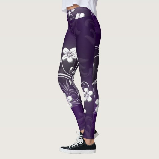 Leggings Légendes d'impression de fleurs mauves Conception  (Gauche)