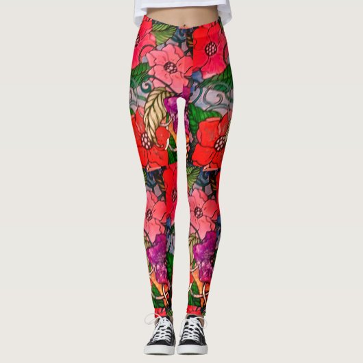 Leggings Légendes d'impression de fleurs pour femmes (Devant)