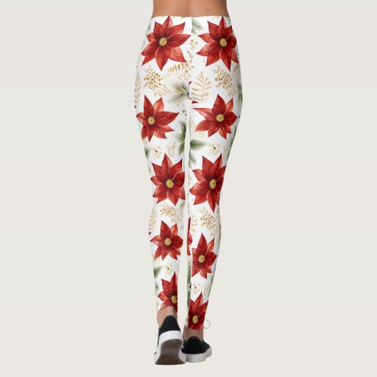 Leggings Légendes florales de fleurs rouges Poinsettia (Dos)