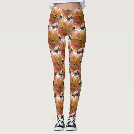 Leggings Légendes florales de la tulipe rose et jaune (Devant)