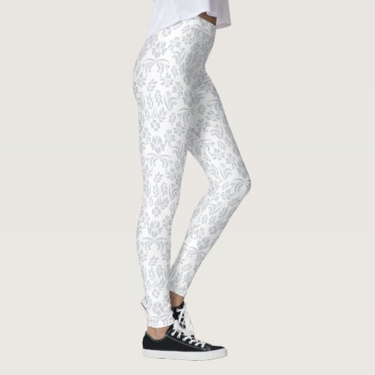 Leggings Légendes grises et blanches en damas floral (Droite)