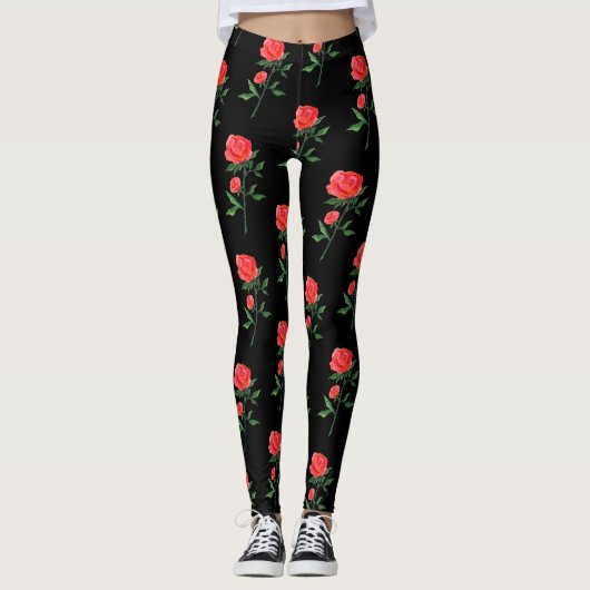Leggings Légendes Motifs d'aquarelle Red Roses (Devant)