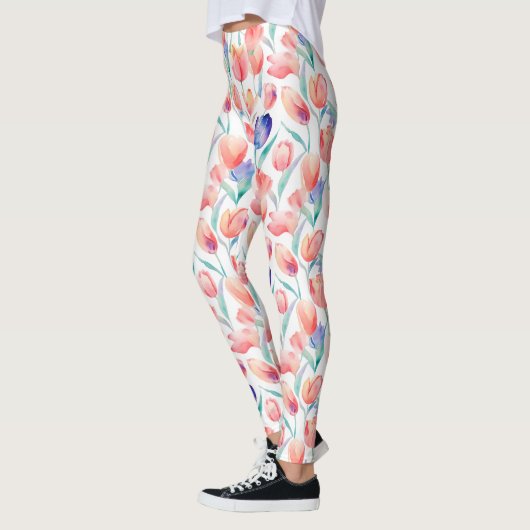 Leggings Légendes Motifs de tulipes d'aquarelle (Gauche)