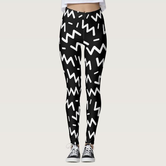 Leggings Légendes Motifs des années 80 noir et blanc (Devant)