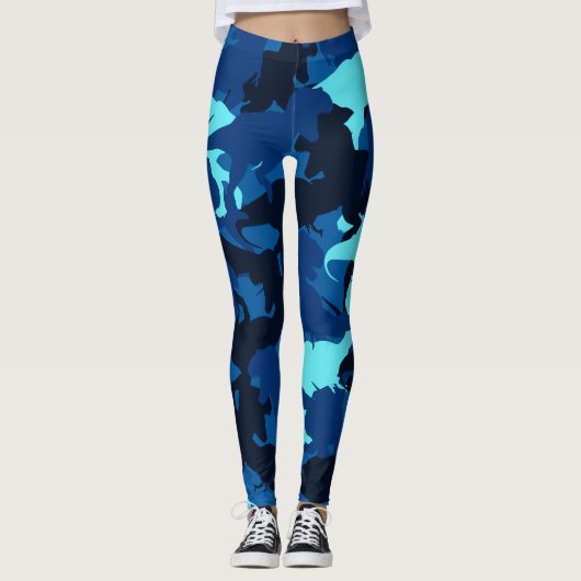 Leggings Légendes Motifs du Camouflage de Dinosaure Bleu (Devant)