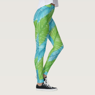 Leggings Légendes Motifs Feuilles de Palme Vert et Bleu