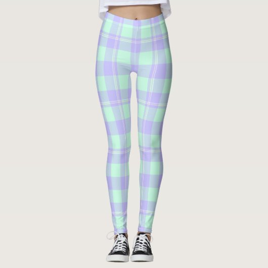 Leggings Légendes plaids vert et violet au printemps (Devant)