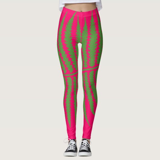 Leggings Légendes vertes à feuilles roses (Devant)