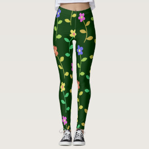 Leggings légendes vertes aux fleurs printanières colorées