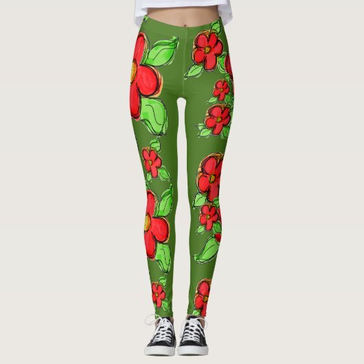 Leggings Légendes vertes de mousse à fleurs (Devant)