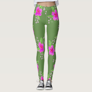 Leggings Légendes Vertes Élégantes Avec Impression Fleur Ro