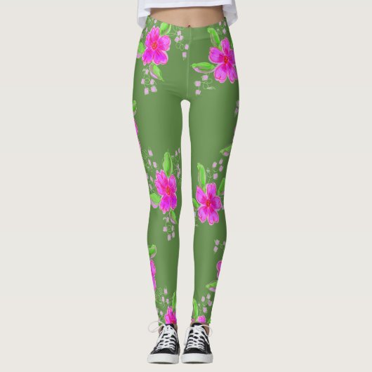 Leggings Légendes Vertes Élégantes Avec Impression Fleur Ro (Devant)