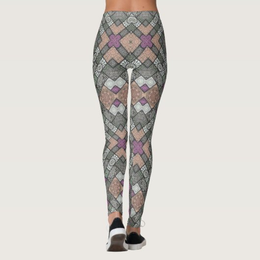 Leggings LÉGÈNES - Design Mandala gris-rose-Brown (Dos)