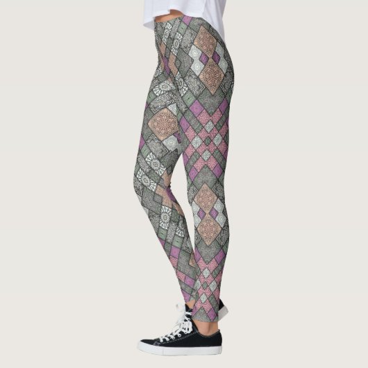Leggings LÉGÈNES - Design Mandala gris-rose-Brown (Gauche)
