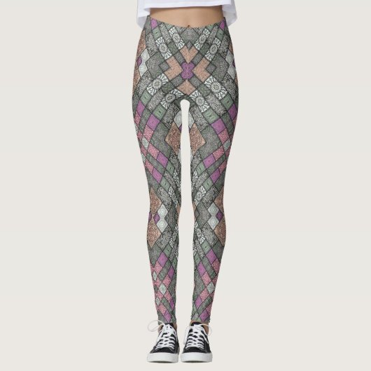 Leggings LÉGÈNES - Design Mandala gris-rose-Brown (Devant)