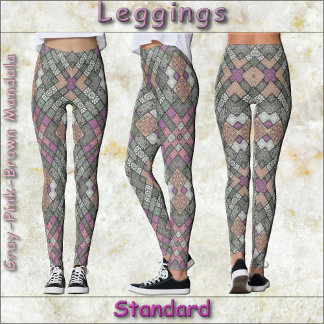 Leggings LÉGÈNES - Design Mandala gris-rose-Brown