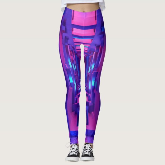 Leggings "Leggings 3D Purple & Blue Geo : Conception futuri (Devant)