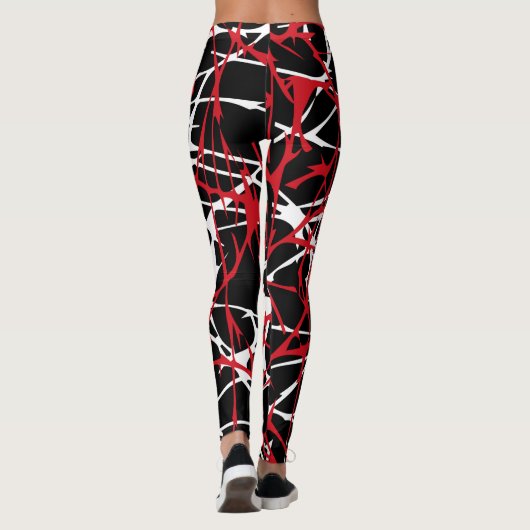 Leggings Leggings, design abstrait, noir, blanc, rouge (Dos)