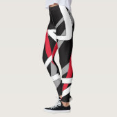 Leggings Leggings, design abstrait, noir, gris, rouge, blan (Gauche)