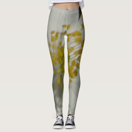 Leggings Leggins fleurs blanches et jaunes (Devant)