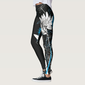 Leggings Leggins floraux blancs et bleus