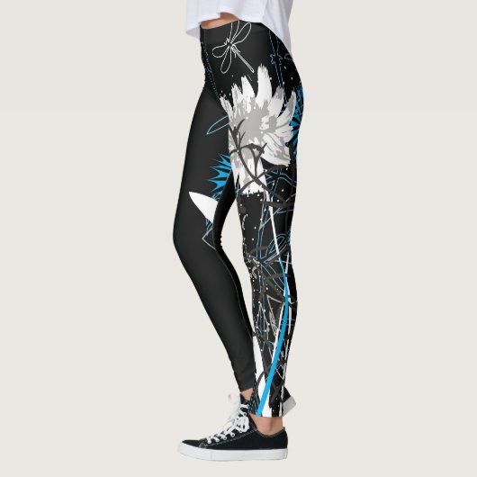 Leggings Leggins floraux blancs et bleus (Gauche)