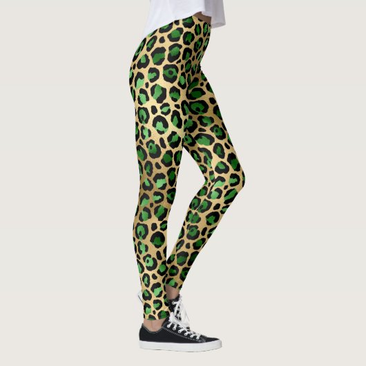 Leggings Legs Empreintes de léopard Emerald Green et Gold (Droite)