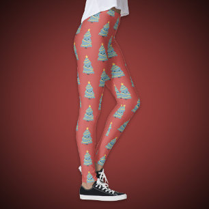 Leggings Legs rouges avec arbre de Noël Kawaii