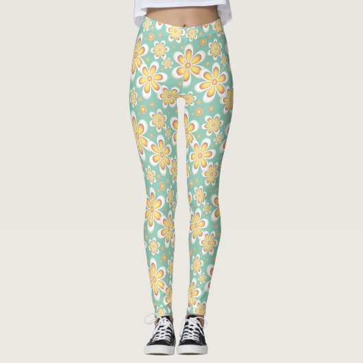 Leggings légumineuses à fleurs à motif jaune (Devant)