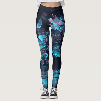 Leggings légumineuses à fleurs bleues