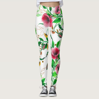 Leggings légumineuses à fleurs roses aquarelles