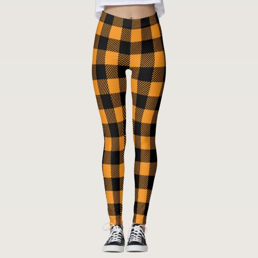 Leggings Légumineuses à plis d'Halloween noir et orange (Devant)