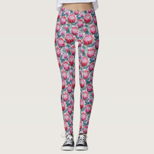 Leggings Légumineuses à tout-sur-impression à feuille rose