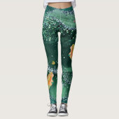 Leggings Légumineuses avec sirènes et eau de mer verte (Devant)