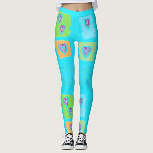 Leggings Légumineuses Bleues Avec Coeurs (Devant)