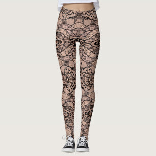 Leggings Légumineuses de dentelle noire Faux avec fleurs