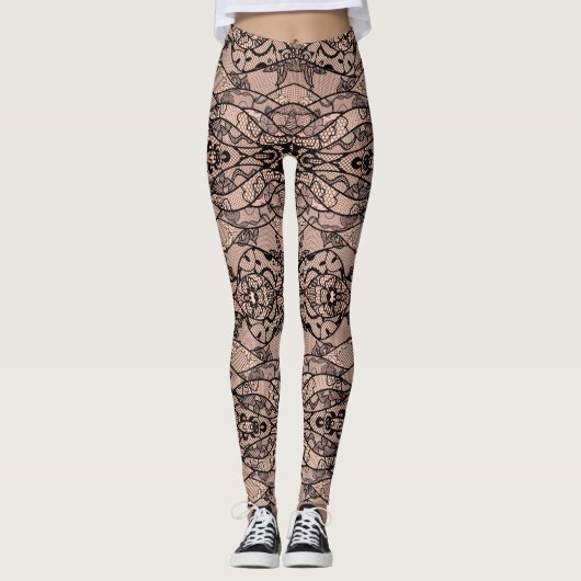 Leggings Légumineuses de dentelle noire Faux avec fleurs (Devant)