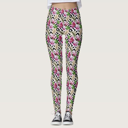 Leggings Légumineuses florales tropicales (rose) (Devant)