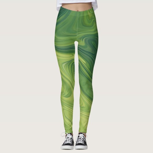 Leggings légumineuses motifs à texture liquide verte (Devant)