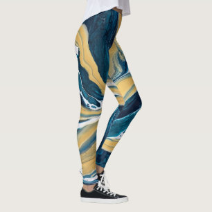 Leggings Légumineuses tout-sur-impression Gold et Turquoise