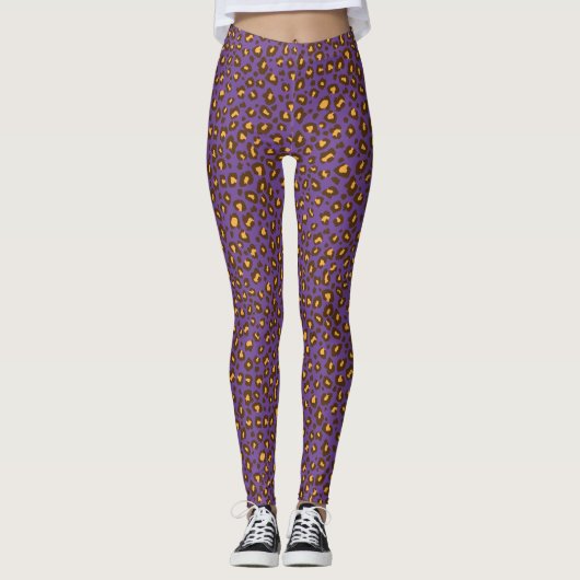 Leggings Léopard animal motif jaune brun pourpre (Devant)