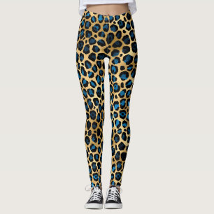 Leggings Leopard bleu et or