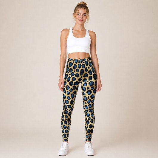 Leggings Léopard bleu or