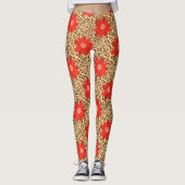 Leggings Leopard exotique de luxe avec fleur rouge Imprimer (Devant)
