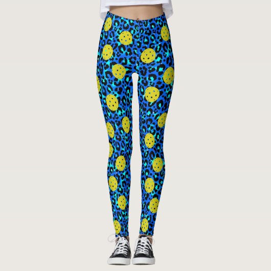 Leggings Léopard Poster de animal amusant Bleu Jaune Pickle (Devant)