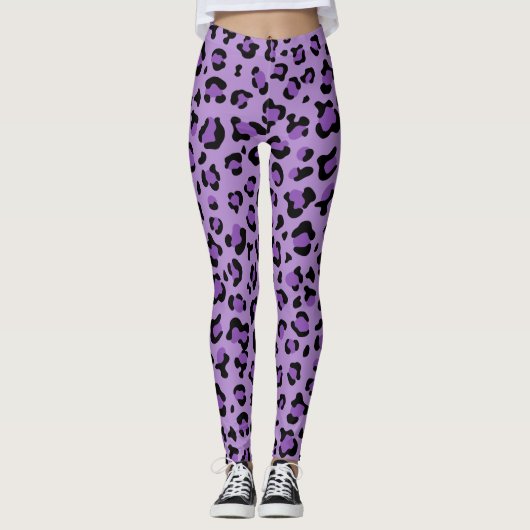 Leggings Leopard Print, Léopard Spots, Purple Leopard (Devant)